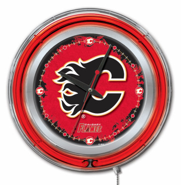 Calgary Flames Logo Neon Clock 15 inch