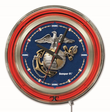 15" Neon Us Marine Corps Logo Clock
