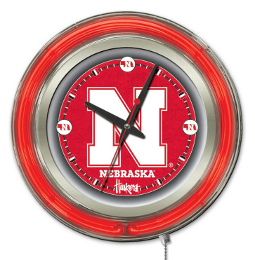 15" Neon University of Nebraska Logo Clock