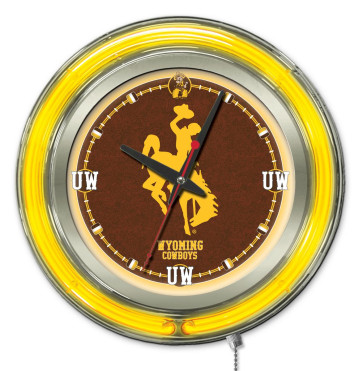 15" Neon University of Wyoming Logo Clock