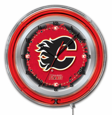 Calgary Flames Logo Neon Clock 19 inch
