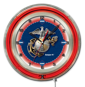 19" Neon Us Marine Corps Logo Clock