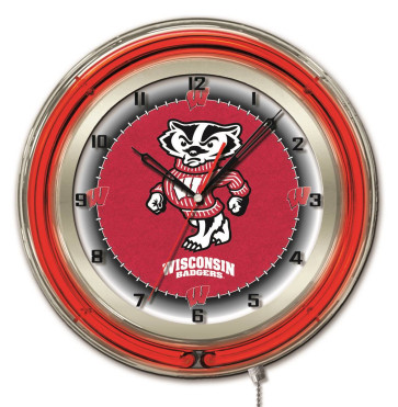 19" Neon University of Wisconsin - Bucky Logo Clock