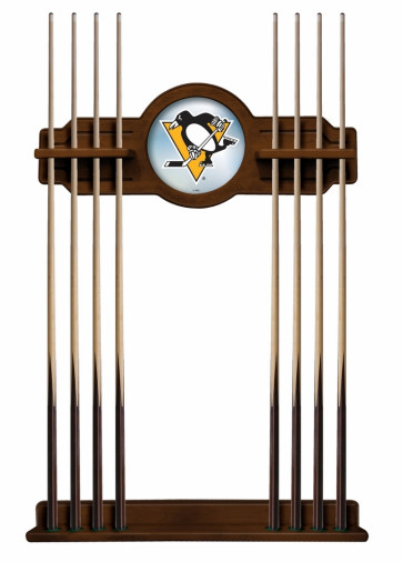 Pittsburgh Penguins Logo Billiard Cue Rack in Chardonnay Finish