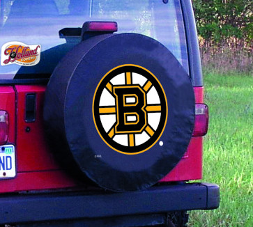 Boston Bruins Logo Jeep Tire Cover on Black Vinyl