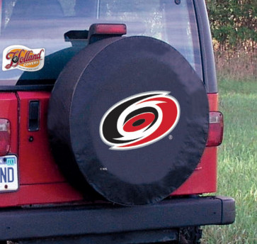 Carolina Hurricanes Logo Jeep Wrangler Tire Cover on Black Vinyl
