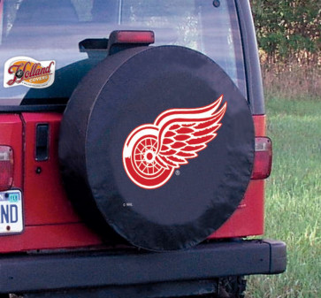Detroit Red Wings Logo Jeep Wrangler Tire Cover on Black Vinyl