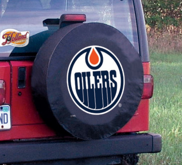 Edmonton Oilers Logo Jeep Wrangler Tire Cover on Black Vinyl