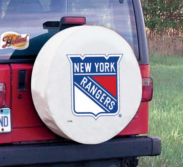 New York Rangers Logo Jeep Wrangler Tire Cover on White Vinyl