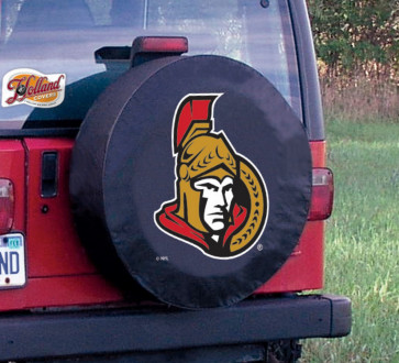 Ottawa Senators Logo Jeep Wrangler Tire Cover on Black Vinyl