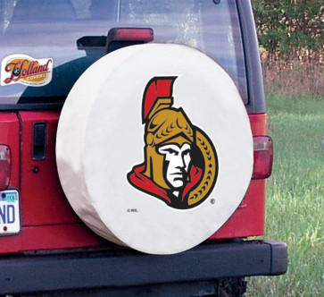 Ottawa Senators Logo Jeep Wrangler Tire Cover on White Vinyl