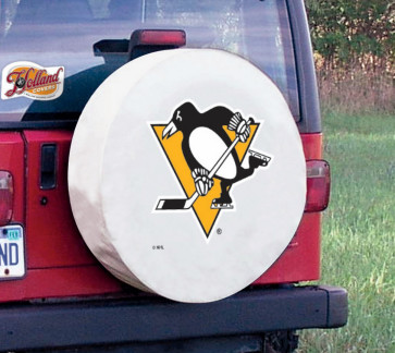 Pittsburgh Penguins Logo Jeep Wrangler Tire Cover on White Vinyl