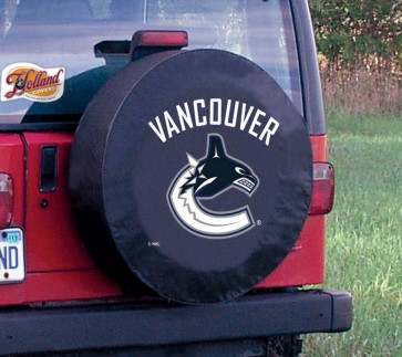 Vancouver Canucks Logo Jeep Wrangler Tire Cover on Black Vinyl