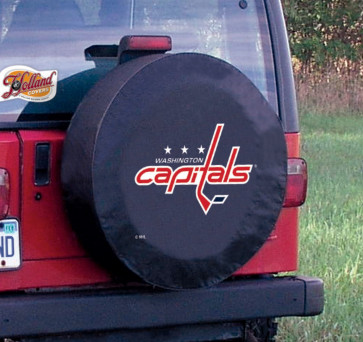 Washington Capitals Logo Jeep Wrangler Tire Cover on Black Vinyl