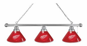 Detroit Red Wings Logo 3 Shade Billiard Lamp with Chrome Finish