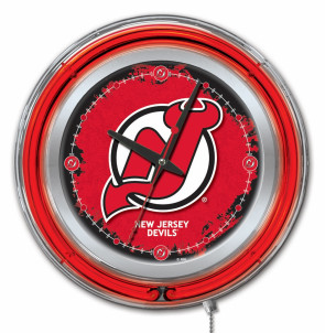 New Jersey Devils Logo Neon Clock 19 inch