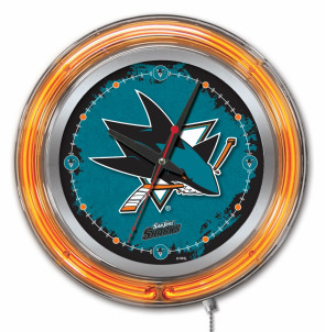 San Jose Sharks Logo Neon Clock 15 Inch