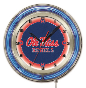 19" Neon University of Mississippi Logo Clock