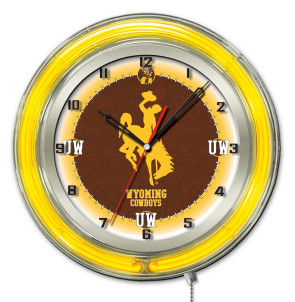 19" Neon University of Wyoming Logo Clock