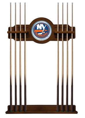 New York Islanders Logo Billiard Cue Rack in Chardonnay Finish