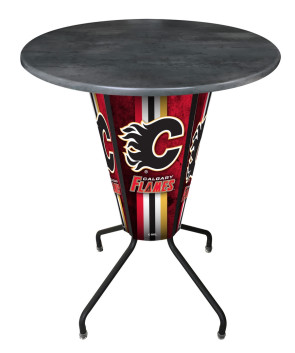 Calgary Flames Logo LED Table with Black Steel Outdoor Table Top
