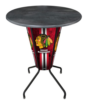 Chicago Blackhawks Logo LED Table with Black Steel Outdoor Table Top