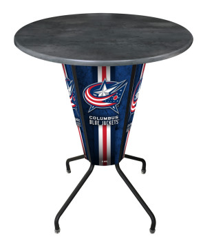 Columbus Blue Jackets Logo LED Table with Black Steel Outdoor Table Top