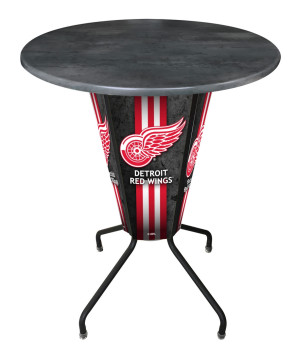 Detroit Red Wings Logo LED Table with Black Steel Outdoor Table Top