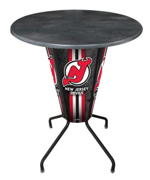 New Jersey Devils Logo LED Table with Black Steel Outdoor Table Top
