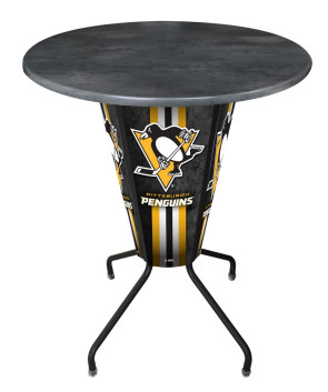 Pittsburgh Penguins Logo LED Table with Black Steel Outdoor Table Top