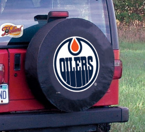 Edmonton Oilers Logo Jeep Wrangler Tire Cover on Black Vinyl