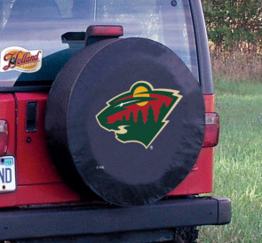 Minnesota Wild Logo Jeep Wrangler Tire Cover on Black Vinyl