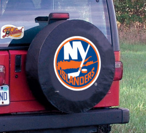 New York Islanders Logo Jeep Wrangler Tire Cover on Black Vinyl