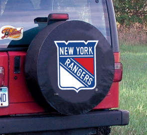 New York Rangers Logo Jeep Wrangler Tire Cover on Black Vinyl