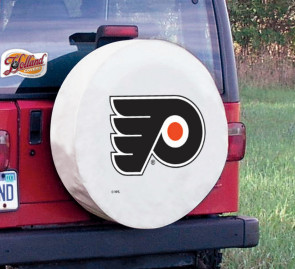 Philadelphia Flyers Logo Jeep Wrangler Tire Cover on White Vinyl