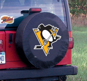 Pittsburgh Penguins Logo Jeep Wrangler Tire Cover on Black Vinyl
