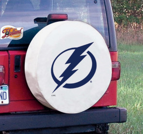 Tampa Bay Lightning Logo Jeep Wrangler Tire Cover on White Vinyl