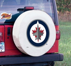 Winnipeg Jets Logo Jeep Wrangler Tire Cover on White Vinyl