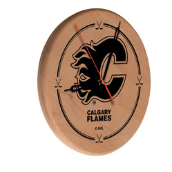 Calgary Flames Laser Engraved Wood Clock