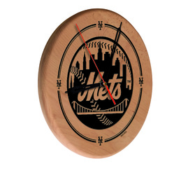 New York Mets Laser Engraved Wood Clock