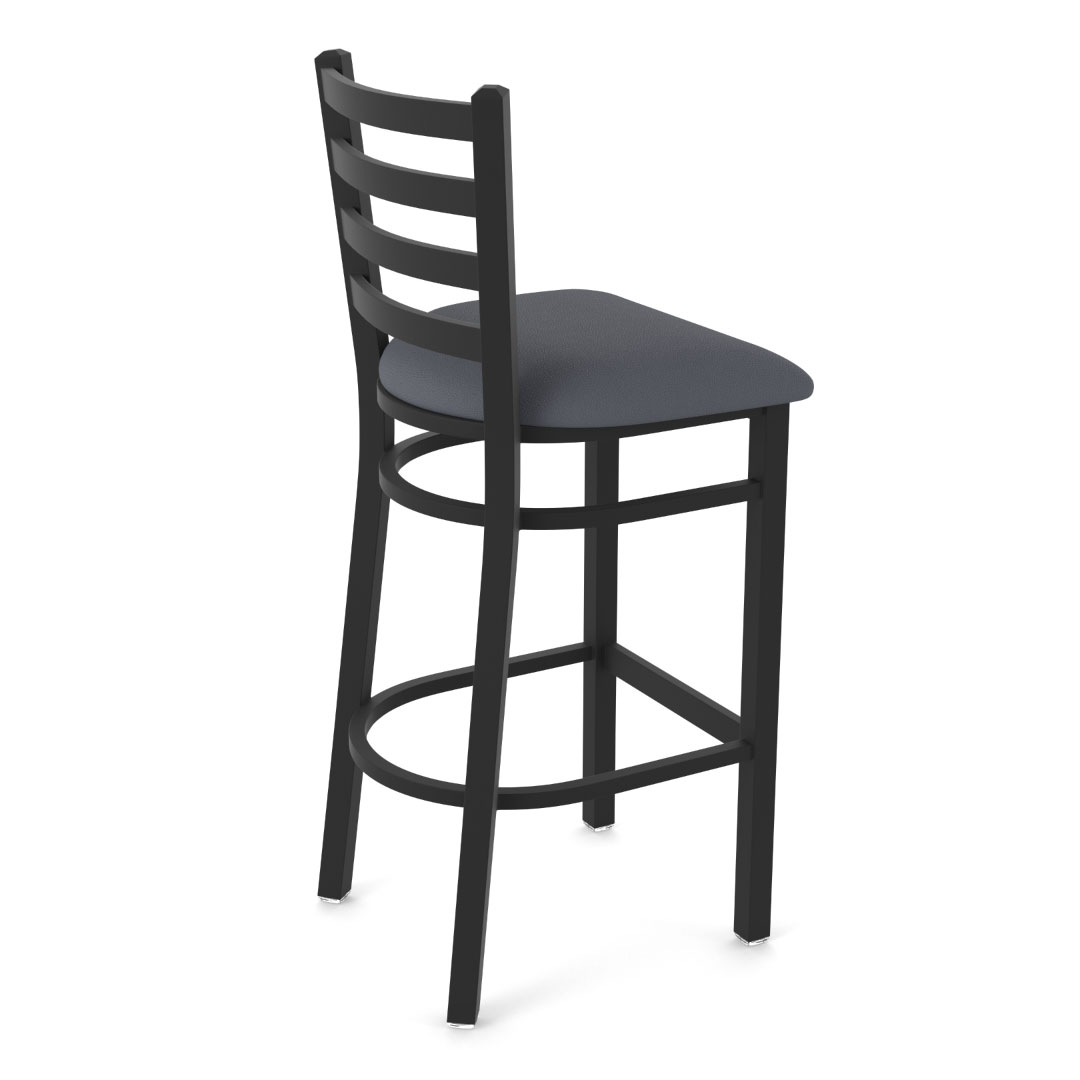 400 Jackie 1 stationary counter bar stool ladder style back black wrinkle frame finish canter storm upholstered seat rear angle view