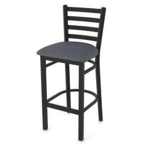 400 Jackie 1 stationary counter bar stool ladder style back black wrinkle frame finish canter storm upholstered seat front angle view