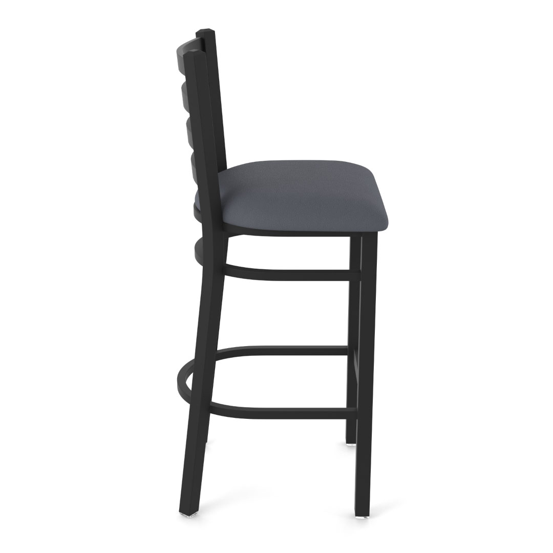 400 Jackie 1 stationary counter bar stool ladder style back black wrinkle frame finish canter storm upholstered seat side view