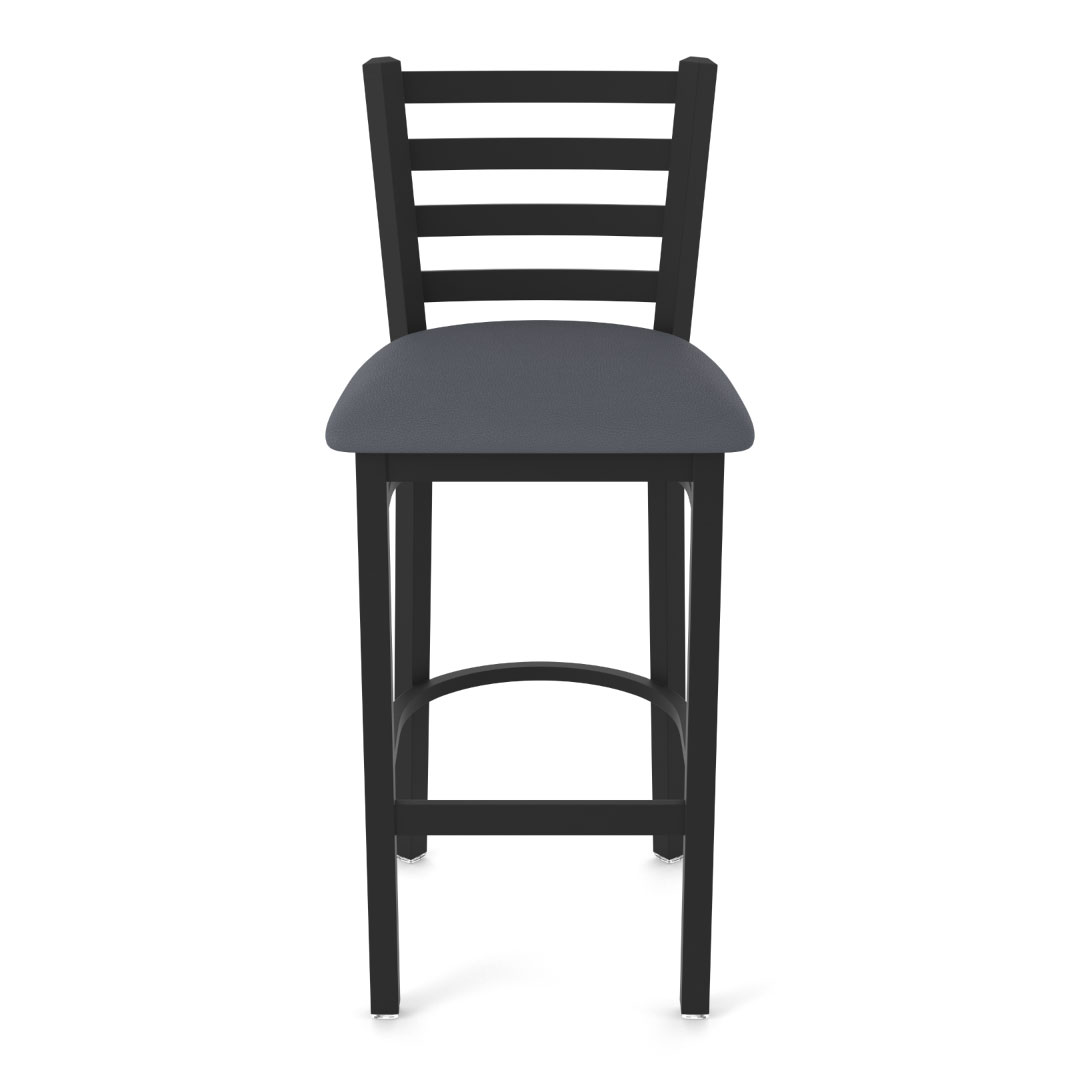 400 Jackie 1 stationary counter bar stool ladder style back black wrinkle frame finish canter storm upholstered seat front view