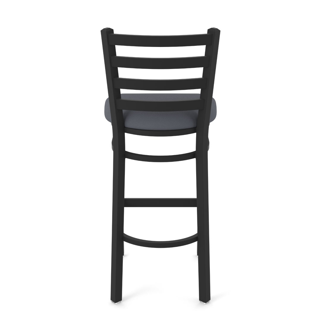 400 Jackie 1 stationary counter bar stool ladder style back black wrinkle frame finish canter storm upholstered seat rear view