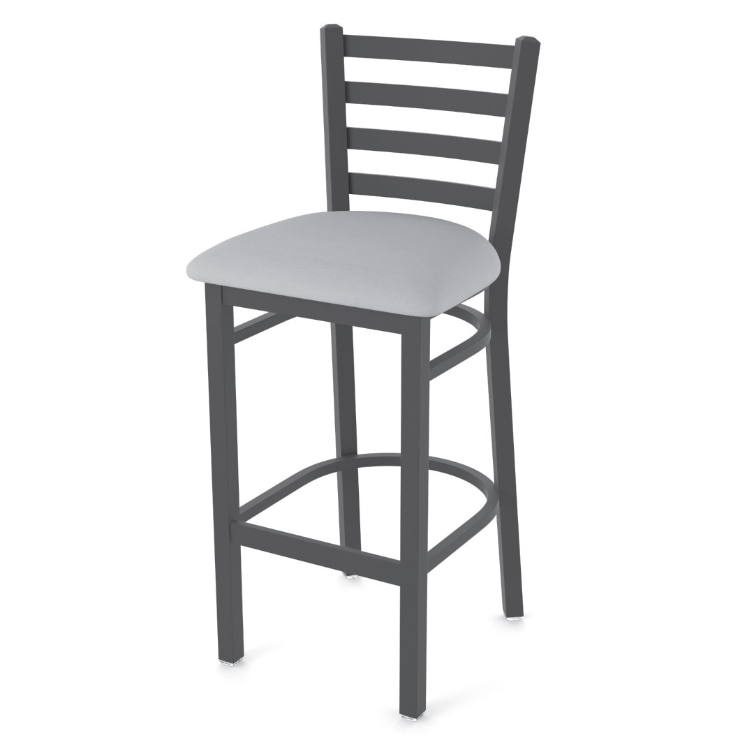 400 Jackie 1 stationary counter bar stool ladder style back black wrinkle frame finish canter folkstone grey upholstered seat