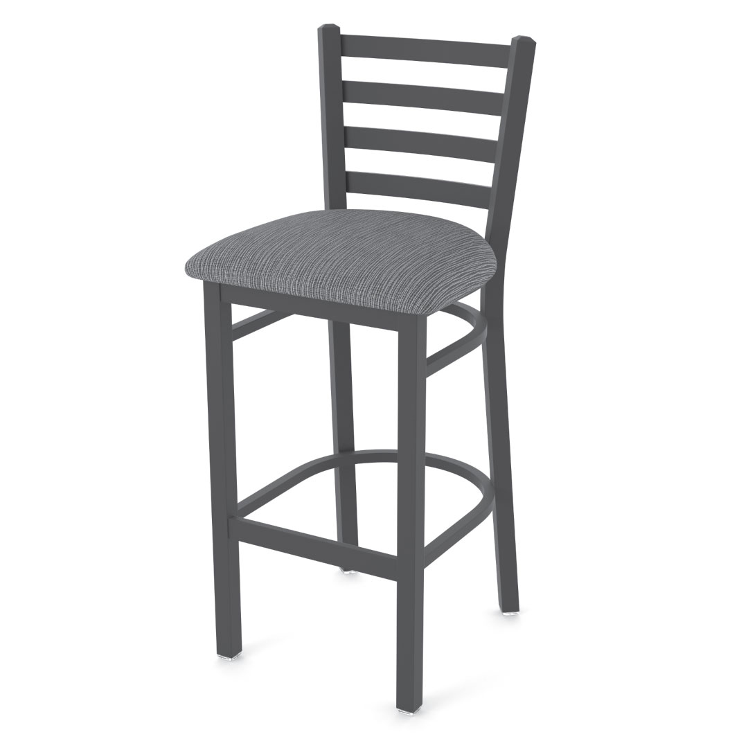 400 Jackie 1 stationary counter bar stool ladder style back black wrinkle frame finish graph coal upholstered seat