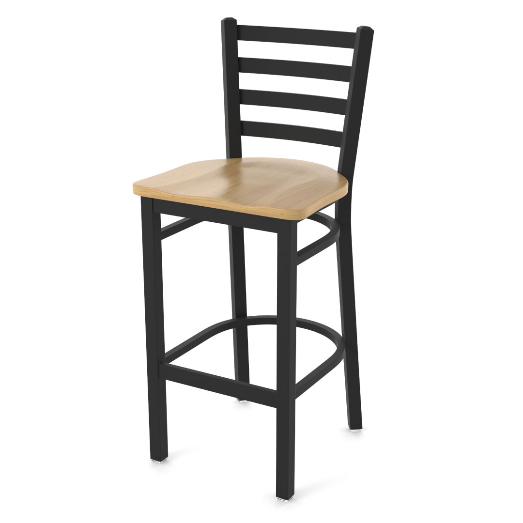 400 Jackie 1 stationary counter bar stool ladder style back black wrinkle frame finish natural maple wood seat