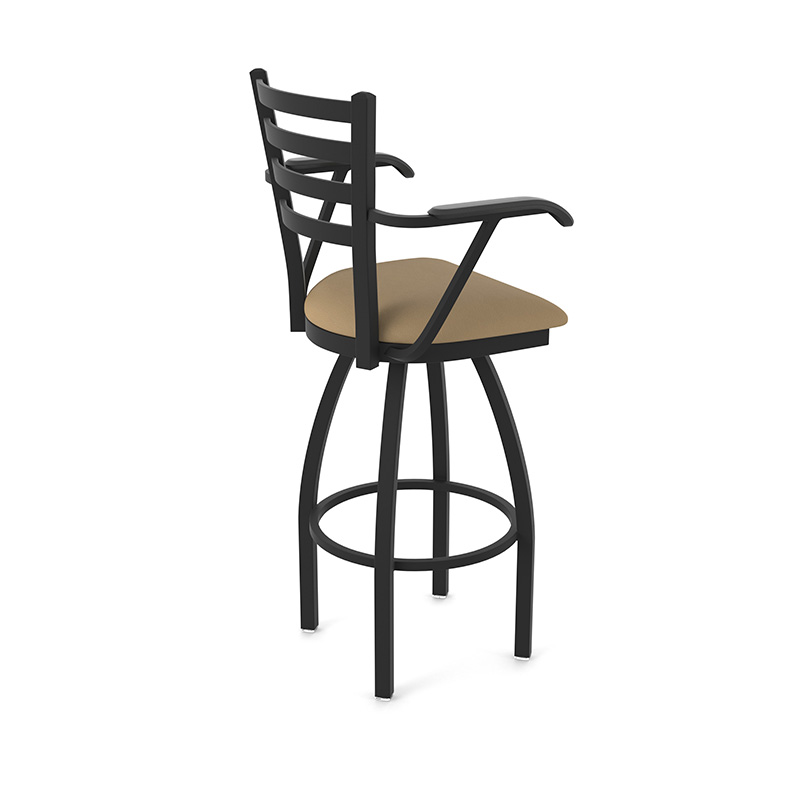 415 Jackie 3 stool with arms black frame finish canter sand seat quarter rear view