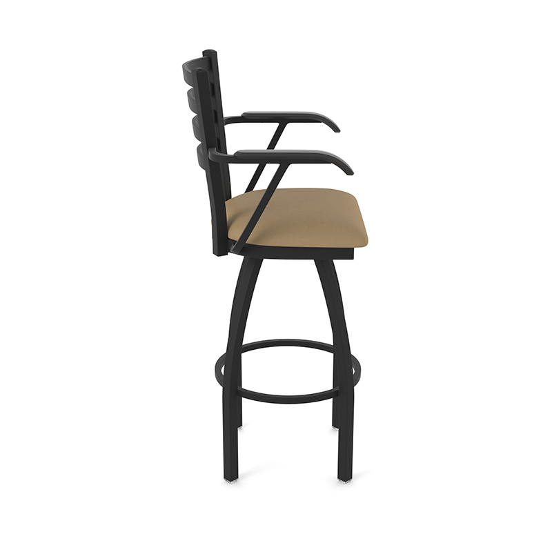 415 Jackie 3 stool with arms black frame finish canter sand seat side view